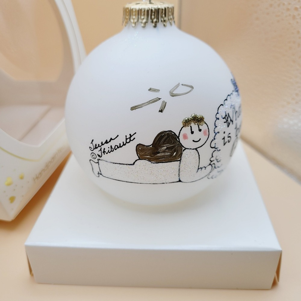 Handpainted Teresa Thibault Glass Ornament When A Child is Born so is a Grandpa - Picture 4 of 10